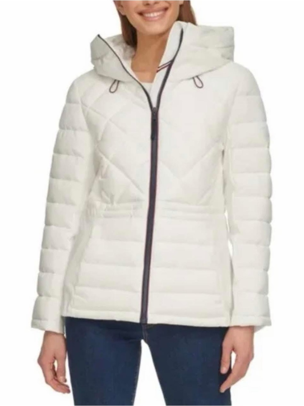 Tommy Hilfiger White Quilted Hooded Puffer Jacket
